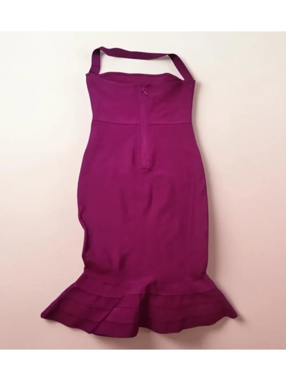 Akira Halter Neck Peplum Mermaid Bandage Cocktail Dress Magenta L